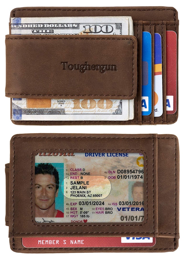 Toughergun Toughergun Genuine Leather Magnetic Front Pocket Money Clip Wallet RFID Blocking(Coffee)  - Image 2