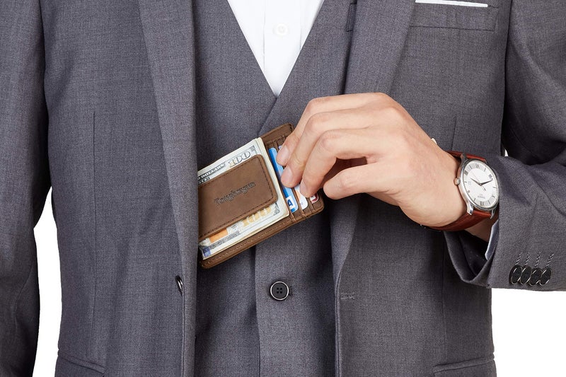 Toughergun Toughergun Genuine Leather Magnetic Front Pocket Money Clip Wallet RFID Blocking(Coffee)  - Image 4
