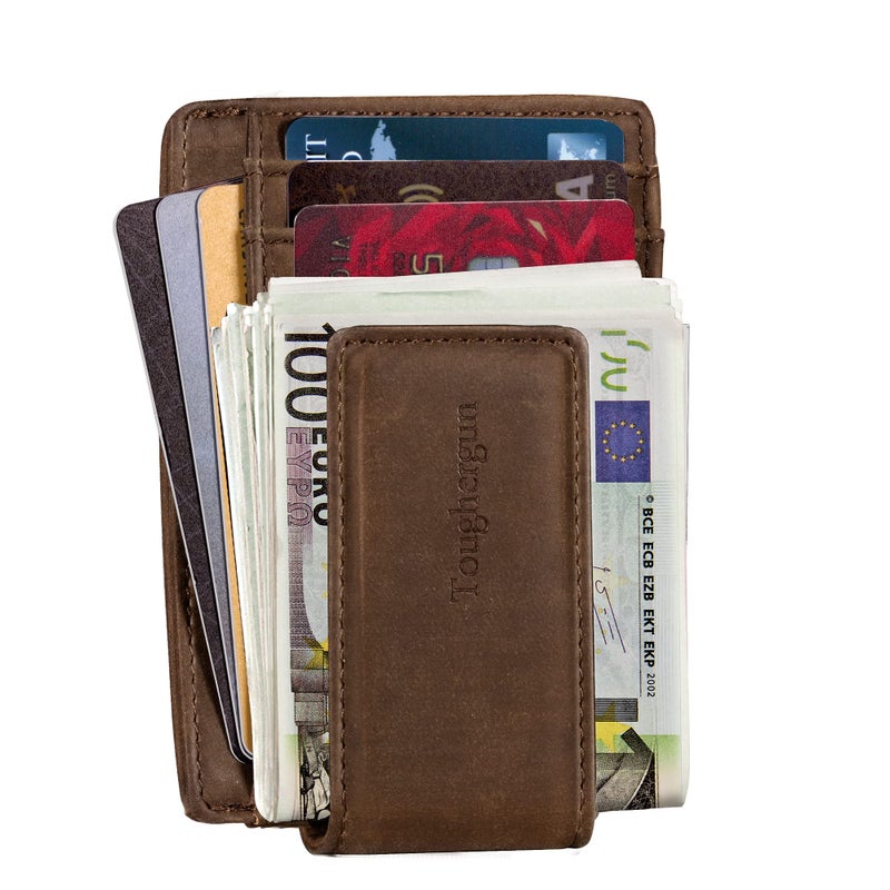 Toughergun Toughergun Genuine Leather Magnetic Front Pocket Money Clip Wallet RFID Blocking(Coffee)  - Image 3