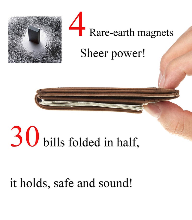 Toughergun Toughergun Genuine Leather Magnetic Front Pocket Money Clip Wallet RFID Blocking(Coffee)  - Image 5