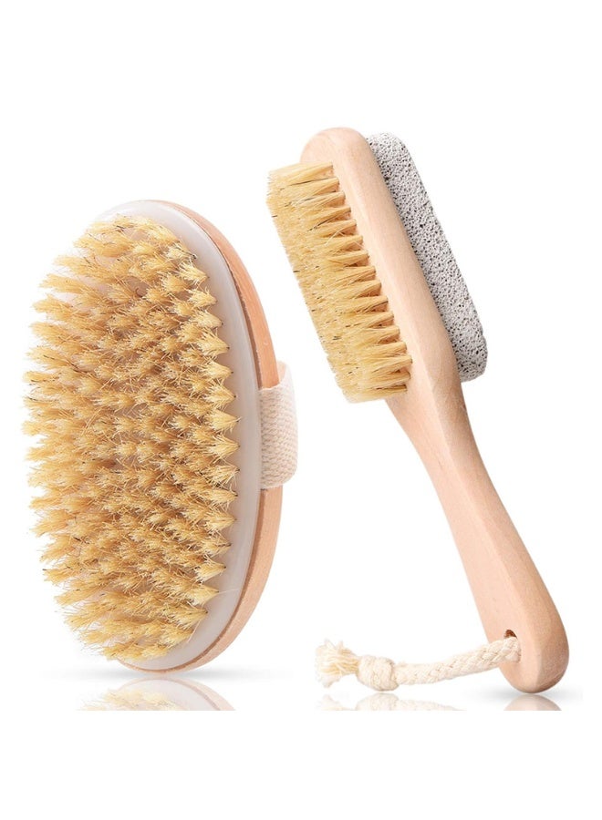 Bukela 2 Pack Dry Brushing Body Brush, Natural Bristle Exfoliating Brush with Massage Nodes, for Lymphatic Drainage and Improving Skin Health and Reduces Acne - Image 1
