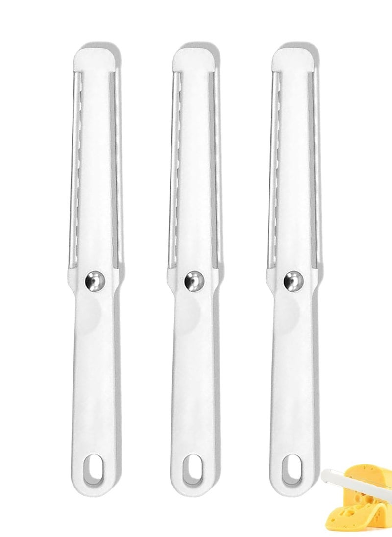 KASTWAVE - 3 Pcs Cheese Slicer White Cheese Wire Cheese Cutter with Soft Handle Portable Block Cheese Slicer Multifunctional Butter Curler Tool Cheese Slicers for Hard and Semi-Hard - Image 1