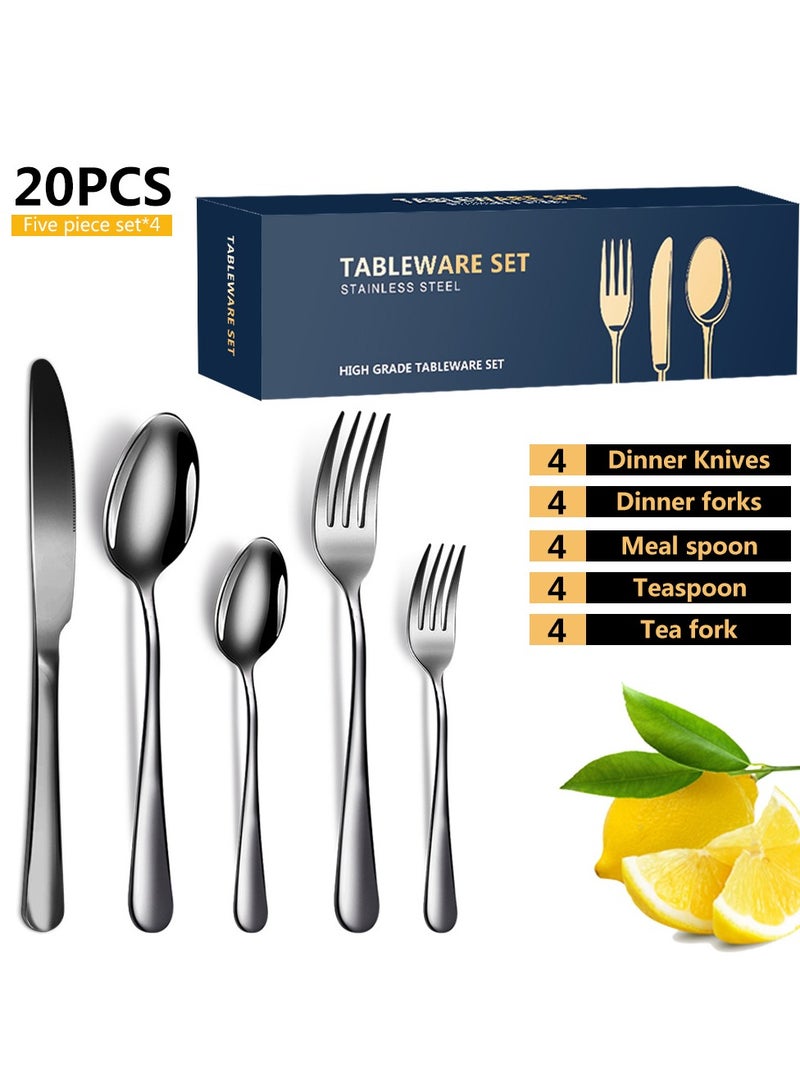 KUYING Stainless Steel Tableware Set Of 20 Pieces Western Knife Fork Spoon Set 