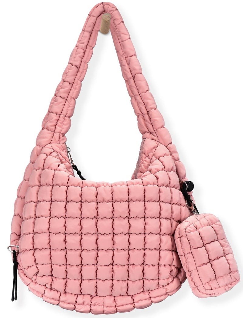 GASSDA Puffer Tote Bag Quilted Tote Bag for Women Puff Bag Quilted Carryall Bag Puffer Purse Puffy Hobo Crossbody Bags for Women (pink) - Image 1