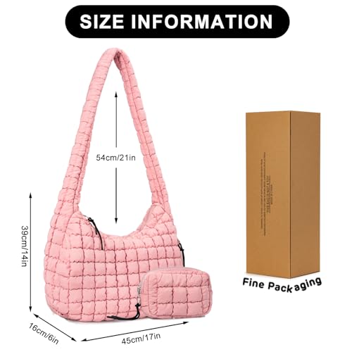 GASSDA Puffer Tote Bag Quilted Tote Bag for Women Puff Bag Quilted Carryall Bag Puffer Purse Puffy Hobo Crossbody Bags for Women (pink) - Image 3