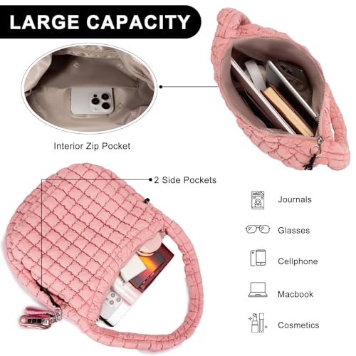 GASSDA Puffer Tote Bag Quilted Tote Bag for Women Puff Bag Quilted Carryall Bag Puffer Purse Puffy Hobo Crossbody Bags for Women (pink) - Image 4