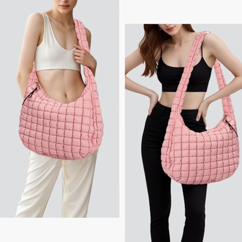 GASSDA Puffer Tote Bag Quilted Tote Bag for Women Puff Bag Quilted Carryall Bag Puffer Purse Puffy Hobo Crossbody Bags for Women (pink) - Image 2