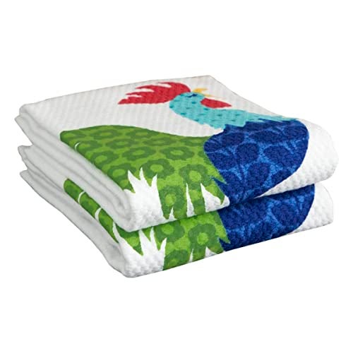 Tfal Textiles Double Sided Print Woven Cotton Kitchen Dish Towel Set 2pack 16 x 26 Rooster Print