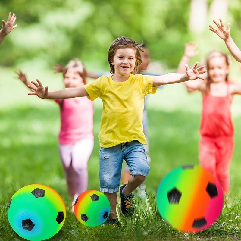 Visen 4Pcs Rainbow Playground Balls for Kids&Adults with 1 Hand Pump,8.5Inch Colorful Rubber Bouncy Balls,Inflatable Multi Colors Kick Balls Handball,Durable Indoor&Outdoor Play Toys - Image 5