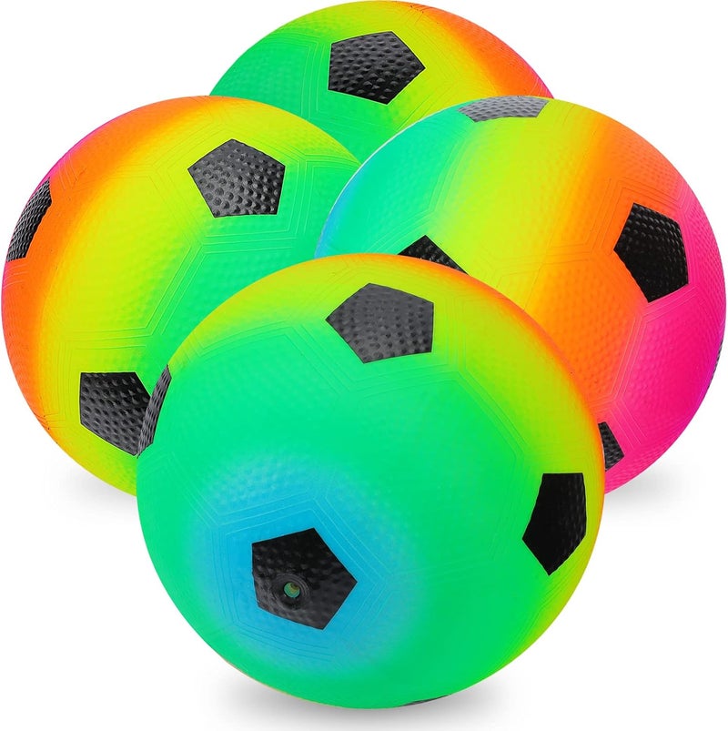 Visen 4Pcs Rainbow Playground Balls for Kids&Adults with 1 Hand Pump,8.5Inch Colorful Rubber Bouncy Balls,Inflatable Multi Colors Kick Balls Handball,Durable Indoor&Outdoor Play Toys - Image 1