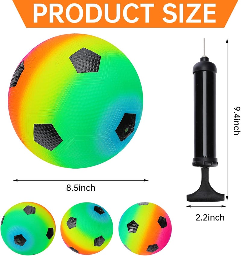 Visen 4Pcs Rainbow Playground Balls for Kids&Adults with 1 Hand Pump,8.5Inch Colorful Rubber Bouncy Balls,Inflatable Multi Colors Kick Balls Handball,Durable Indoor&Outdoor Play Toys - Image 2
