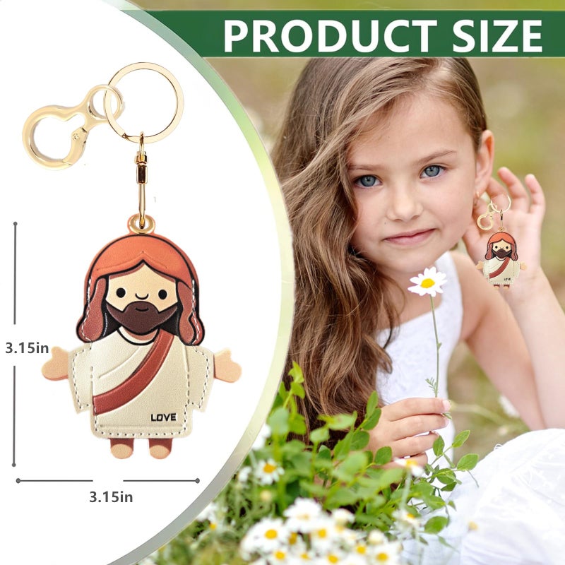 ZOUITY Leather Airtag Keychain Case Holder,Cute Protective Apple Air Tag Cover with Key Ring,Anti-Scratch Hidden Finder GPS Tracker Case for Wallet Keys,Bag,Pets,Backpack(Je sus A) - Image 2