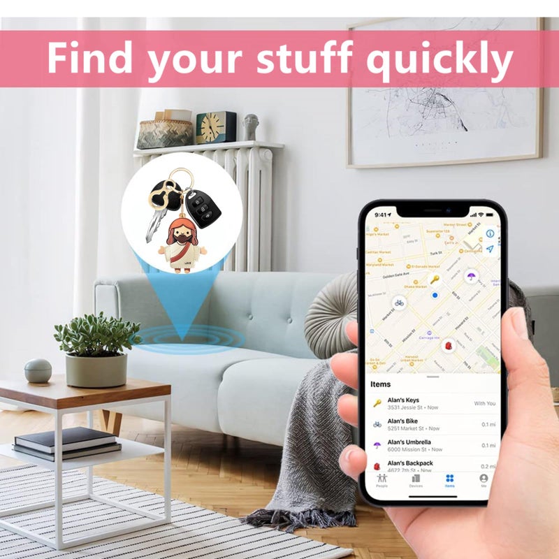 ZOUITY Leather Airtag Keychain Case Holder,Cute Protective Apple Air Tag Cover with Key Ring,Anti-Scratch Hidden Finder GPS Tracker Case for Wallet Keys,Bag,Pets,Backpack(Je sus A) - Image 5