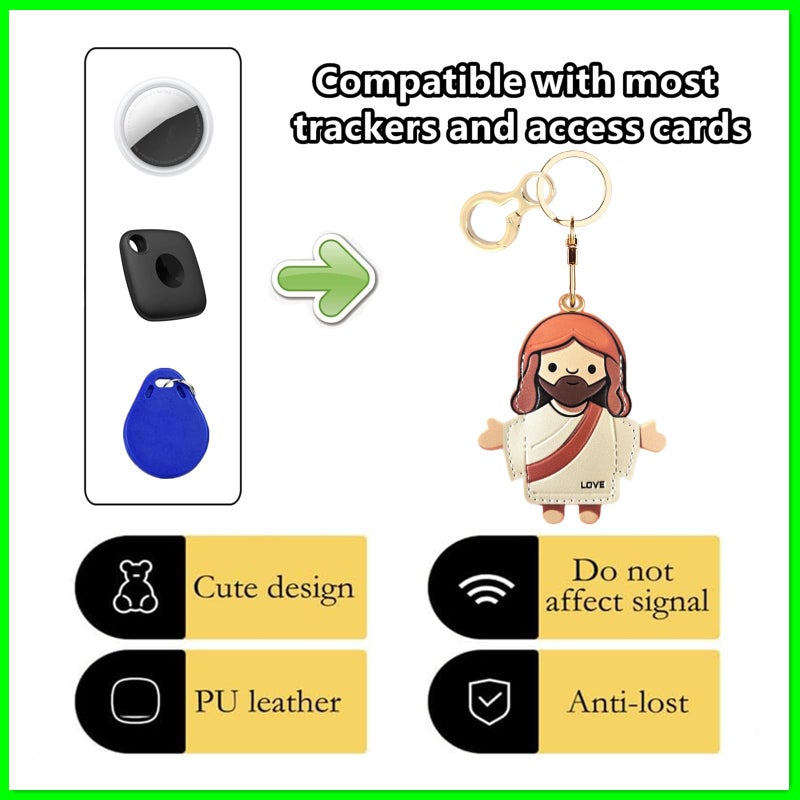 ZOUITY Leather Airtag Keychain Case Holder,Cute Protective Apple Air Tag Cover with Key Ring,Anti-Scratch Hidden Finder GPS Tracker Case for Wallet Keys,Bag,Pets,Backpack(Je sus A) - Image 3