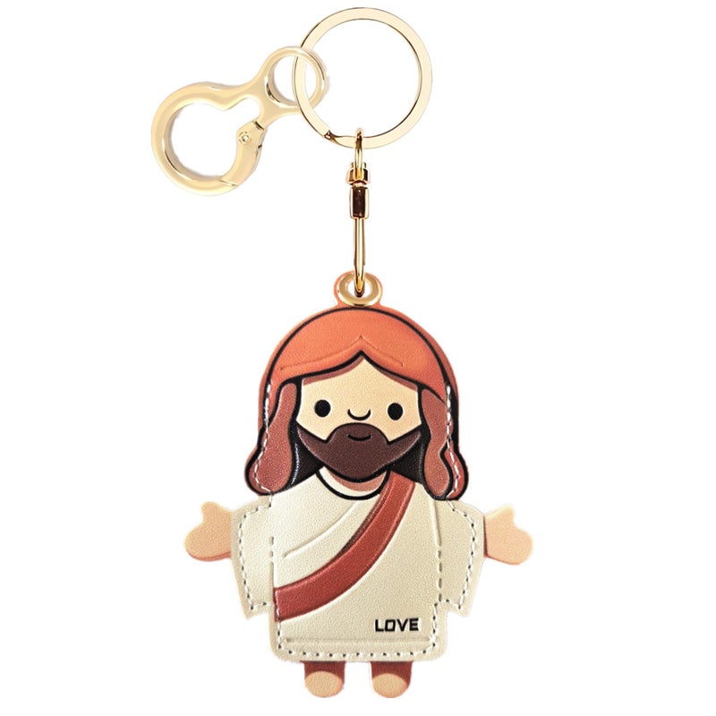 ZOUITY Leather Airtag Keychain Case Holder,Cute Protective Apple Air Tag Cover with Key Ring,Anti-Scratch Hidden Finder GPS Tracker Case for Wallet Keys,Bag,Pets,Backpack(Je sus A) - Image 1