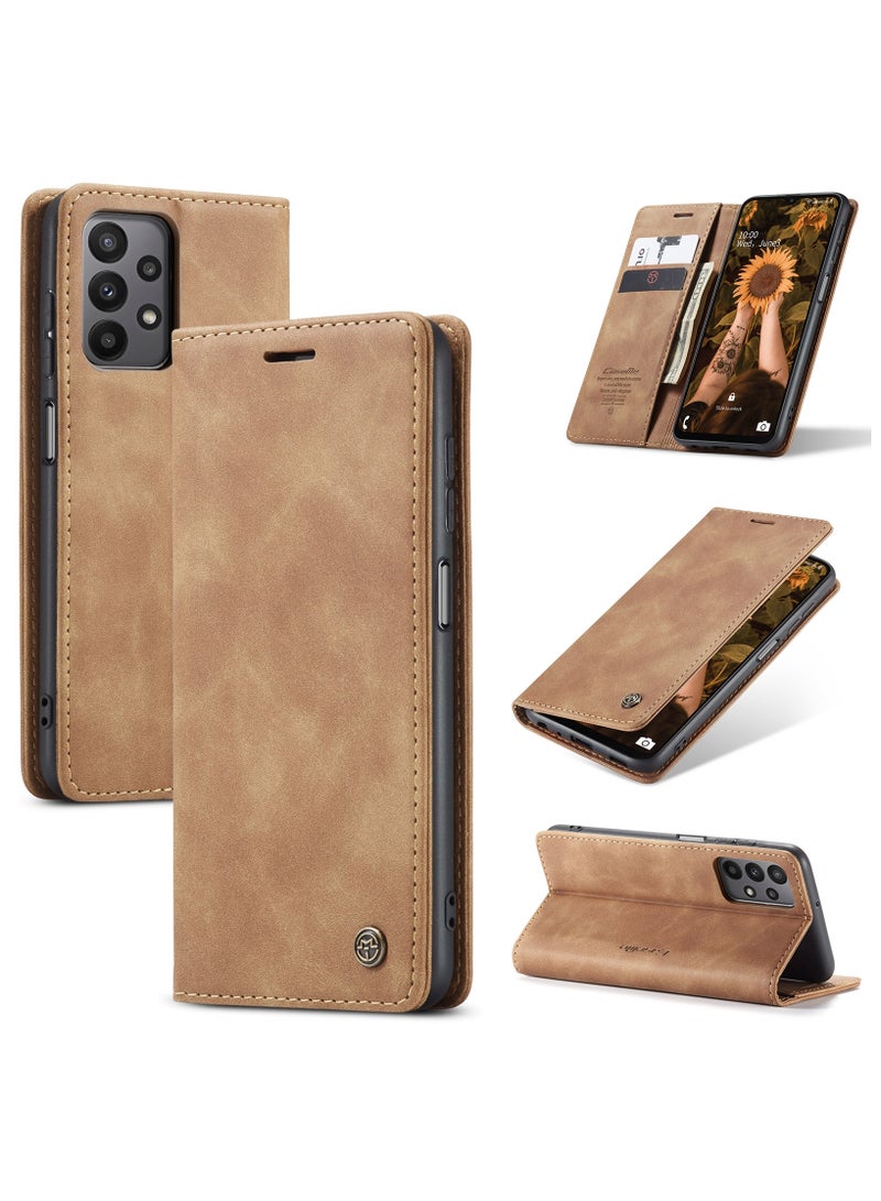 CaseMe Samsung Galaxy A23/M23 Case Wallet Case Book Folding Flip Folio Case with Magnetic Kickstand Card Slots Protective Cover - Brown - Image 1