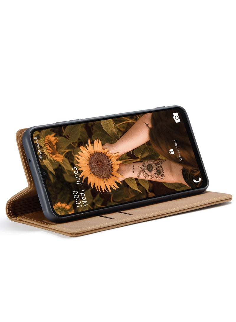 CaseMe Samsung Galaxy A23/M23 Case Wallet Case Book Folding Flip Folio Case with Magnetic Kickstand Card Slots Protective Cover - Brown - Image 2