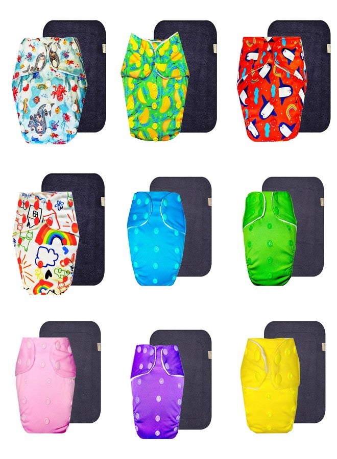 Dumbledo Premium Cloth Diaper with Gray Insert (Pack of 9) | Dry Feel and Comfortable | 6-Layer Absorbent Pad | Travel Friendly | Ideal for Toddlers | 3 Months - 3 Years | Unisex Baby - Image 1