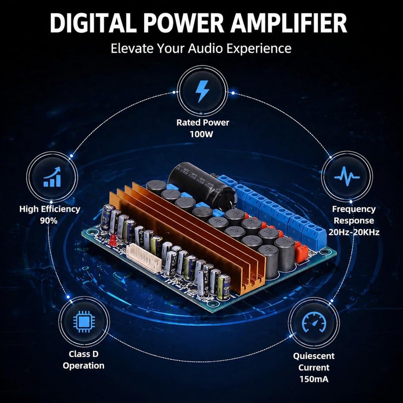 Digital Power Amplifier Board, 5.1 Channel Class D Audio Protection Module, DC18-24V - High Efficiency Audio Performance, Robust Overload Protection, Ideal for Home Theater - Image 4