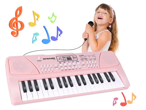 M SANMERSEN Upgraded 37 Key Kids Piano Keyboard with Microphone Music Toys for 3 4 5 6 Year Old Girls Gifts Pink - Image 1