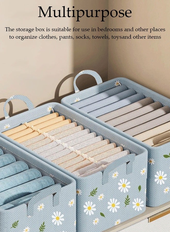 3 Piece Package Storage Box, Large Collapsible Foldable Storage Boxes with Two Handles, Strong Durable Steel support Organizer Basket Cube with Cover for Home, Bedroom, Closet, Office