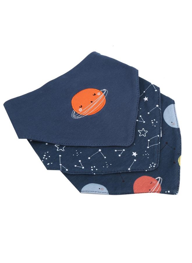 Thoraya 3Pcs Baby Burp Slobber Cloth Space Type Triangle Pure Cotton Dribble Bib for 3-24 MonthsSpace  - Image 2