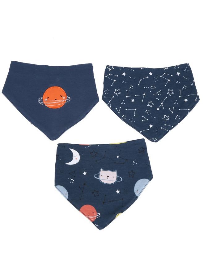 Thoraya 3Pcs Baby Burp Slobber Cloth Space Type Triangle Pure Cotton Dribble Bib for 3-24 MonthsSpace  - Image 1