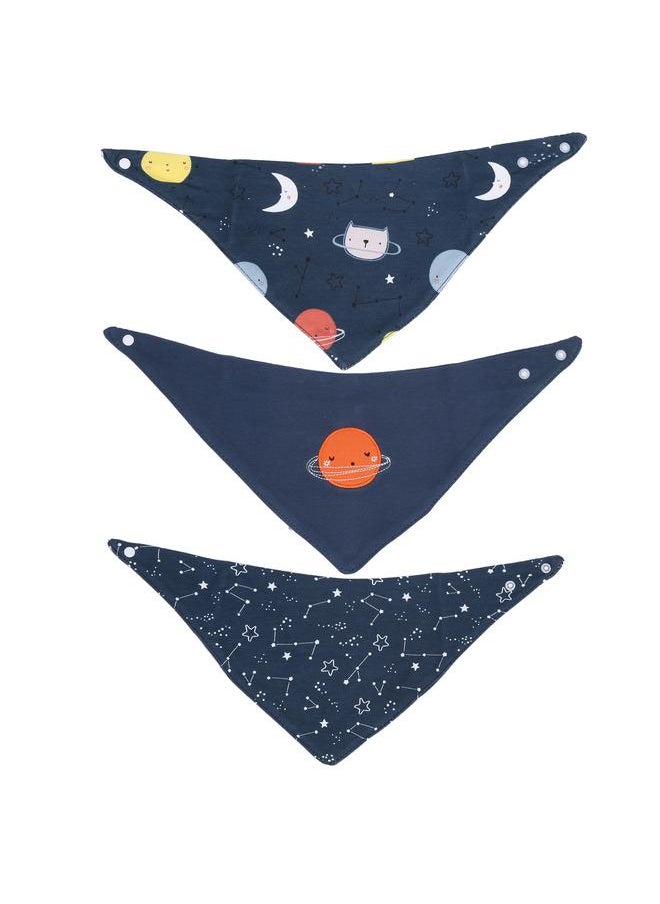 Thoraya 3Pcs Baby Burp Slobber Cloth Space Type Triangle Pure Cotton Dribble Bib for 3-24 MonthsSpace  - Image 3