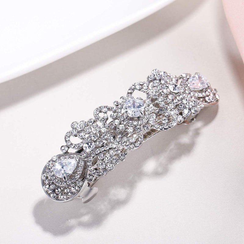EVER FAITH Austrian Crystal Wedding Hair Accessories CZ Flower Tear Drop Bridal Hair Barrette Clip for Women Clear Silver-Tone - Image 4