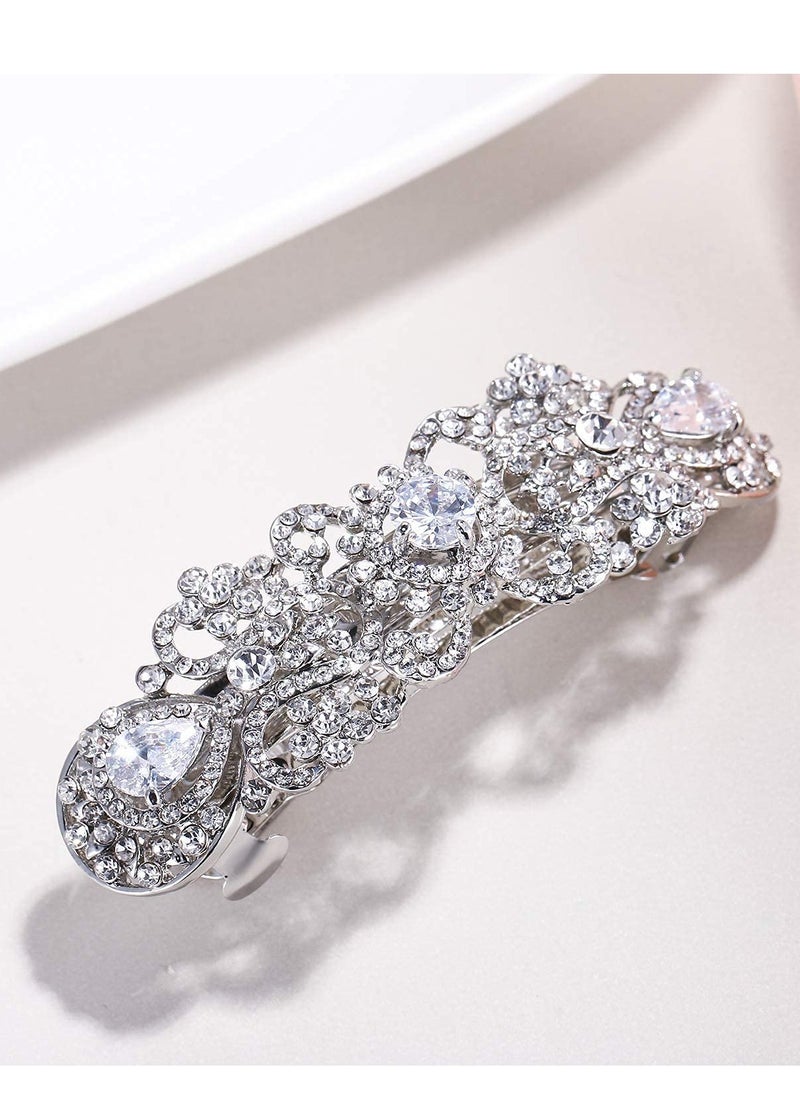 EVER FAITH - EVER FAITH Silver-Tone Austrian Crystal CZ Art Deco Flower Tear Drop Hair Barrette Clip Clear - Image 1
