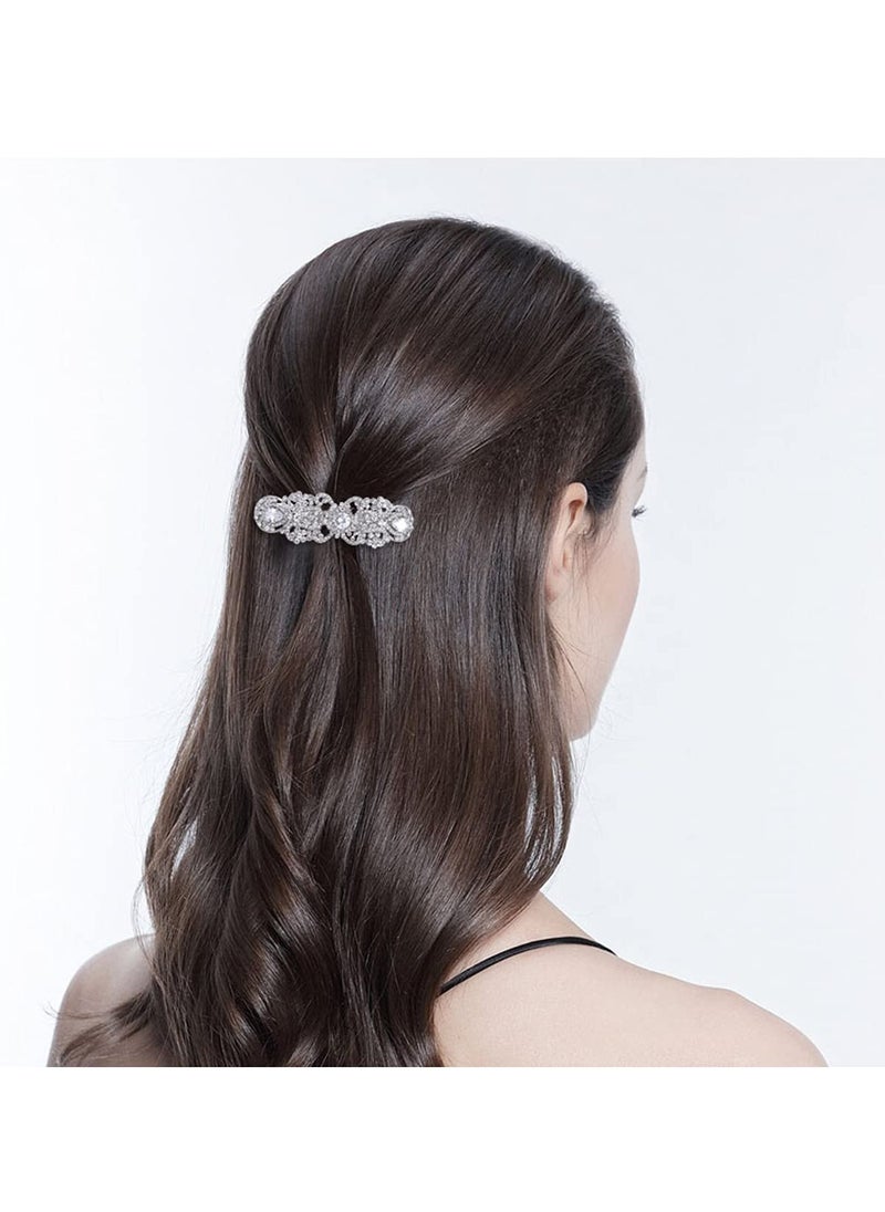 EVER FAITH - EVER FAITH Silver-Tone Austrian Crystal CZ Art Deco Flower Tear Drop Hair Barrette Clip Clear - Image 1