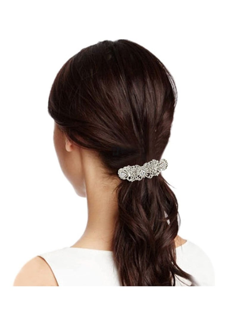 EVER FAITH - EVER FAITH Silver-Tone Austrian Crystal CZ Art Deco Flower Tear Drop Hair Barrette Clip Clear - Image 1
