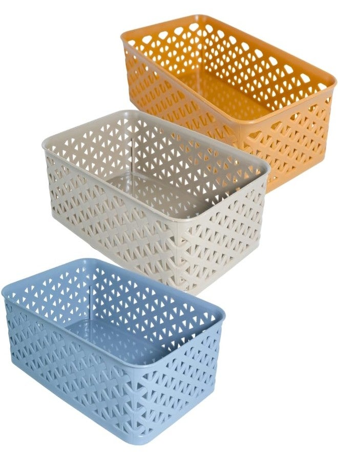 Morvi Libra-2 Multi-Purpose Plastic Storage Basket|Stackable Organizer Tokri For Home,Kitchen,Bathroom & Office|Ideal For Toys,Clothes,Cosmetics,Stationery|Set Of 3|Peach Coffee Grey - Image 1