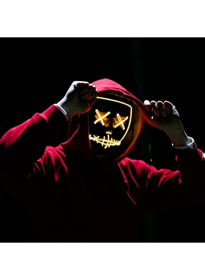 Party Propz Party Propz Led Light up Ghost Mask - Joker Mask for Men | Radium Mask for Men | Call of Duty Ghost Mask | Neon Light Hacker Mask | Money Heist Full Face Mask | Red Criminal Mask | Masquerade Mask for Men (Yellow) - Image 4