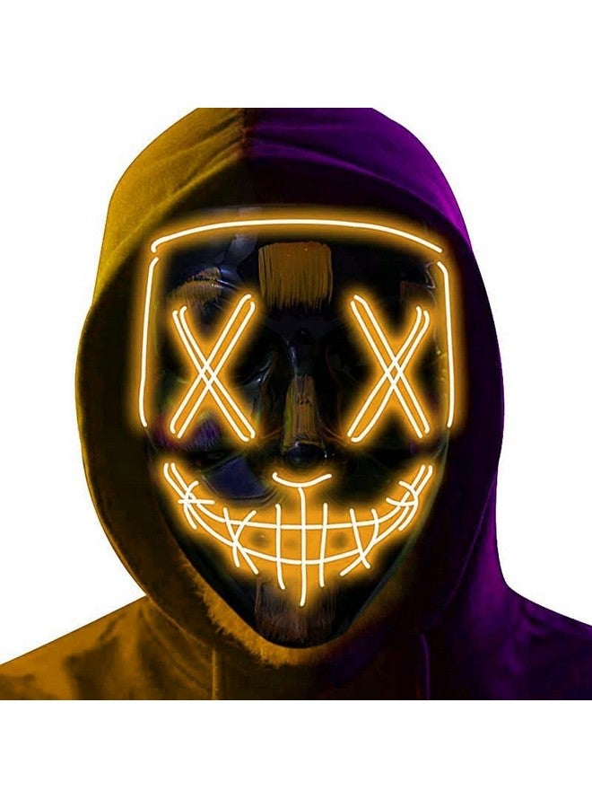 Party Propz Party Propz Led Light up Ghost Mask - Joker Mask for Men | Radium Mask for Men | Call of Duty Ghost Mask | Neon Light Hacker Mask | Money Heist Full Face Mask | Red Criminal Mask | Masquerade Mask for Men (Yellow) - Image 2