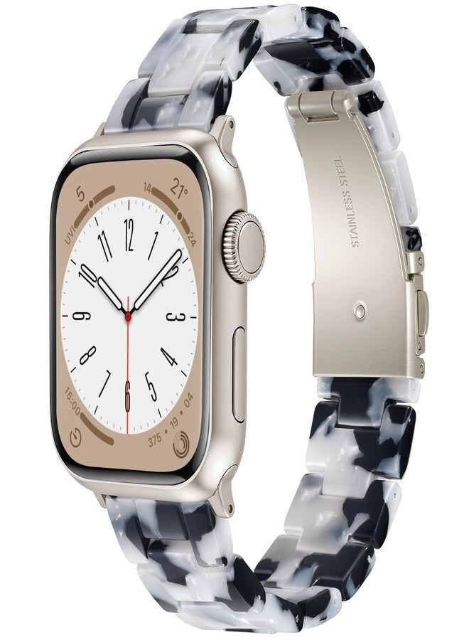 في-مورو أساور V-MORO المصنوعة من الراتنج متوافقة مع ساعات Apple Watch Series 11/10/9/8/7، مقاس 40/41/42 مم، سوار أنيق وخفيف الوزن مع مشبك مضيء، متوافق مع ساعات iwatch Series SE/6/5/4/3/2/1 (أسود/أبيض، 38/40/41/42 مم). - Image 1