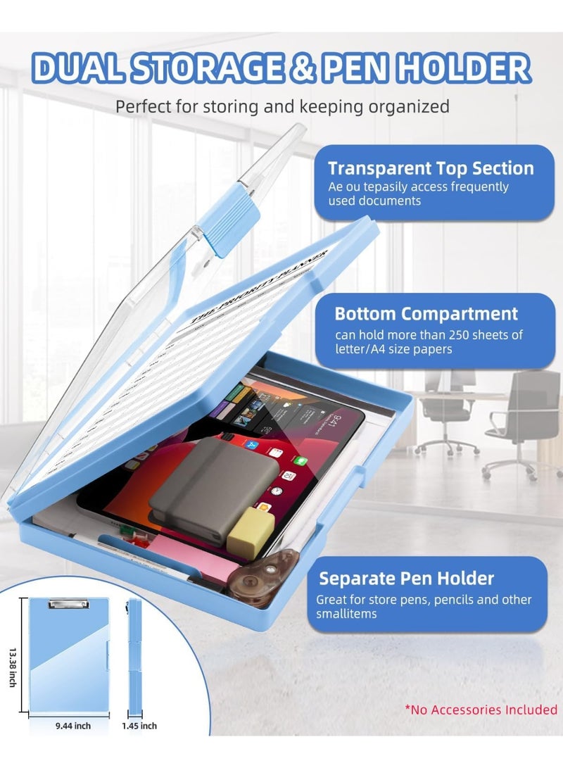 Bukela Clipboard with 2 Storage, Dry Erase 8.5x11 Heavy Duty ClipBoards - High Capacity Coaches Clip Board with Pen Holder - Side Opening Plastic Nursing Clip Case - Aqua Blue - Image 3