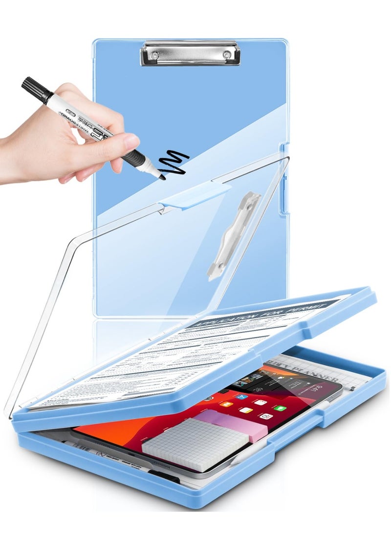 Bukela Clipboard with 2 Storage, Dry Erase 8.5x11 Heavy Duty ClipBoards - High Capacity Coaches Clip Board with Pen Holder - Side Opening Plastic Nursing Clip Case - Aqua Blue - Image 1