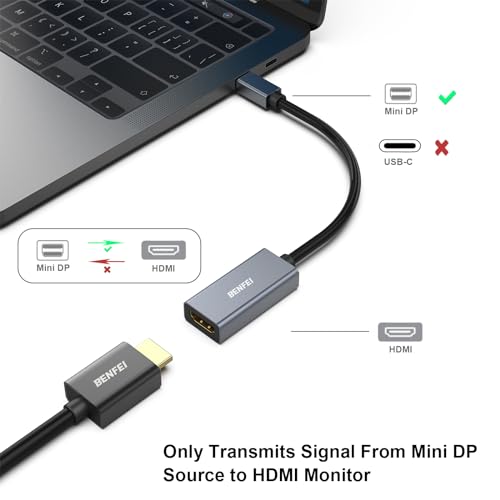 BENFEI 2 Pack Mini DisplayPort to HDMI Adapter 4K, Thunderbolt 2 to HDMI Adapter Compatible for MacBook Air/Pro, Microsoft Surface Pro/Dock, Monitor, Projector[Gold-Plated Connectors& Aluminium Shell] - Image 2