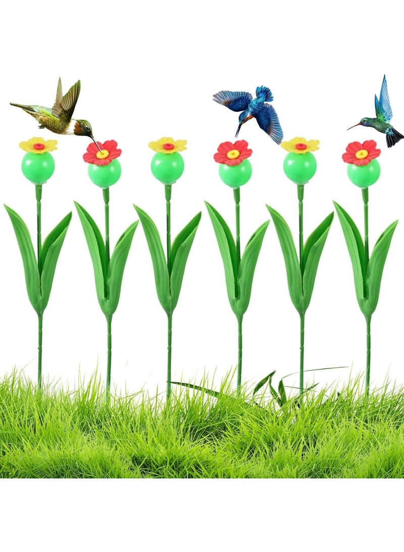 Barakah أ feeders للطيور الطنانة، feeders صغيرة للزهور للحديقة، feeders للفراشات، تصميم مقاوم للنحل، تأثير الزهور المحاكي للحدائق الزخرفية، 6 قطع (3 حمراء + 3 صفراء) - Image 1