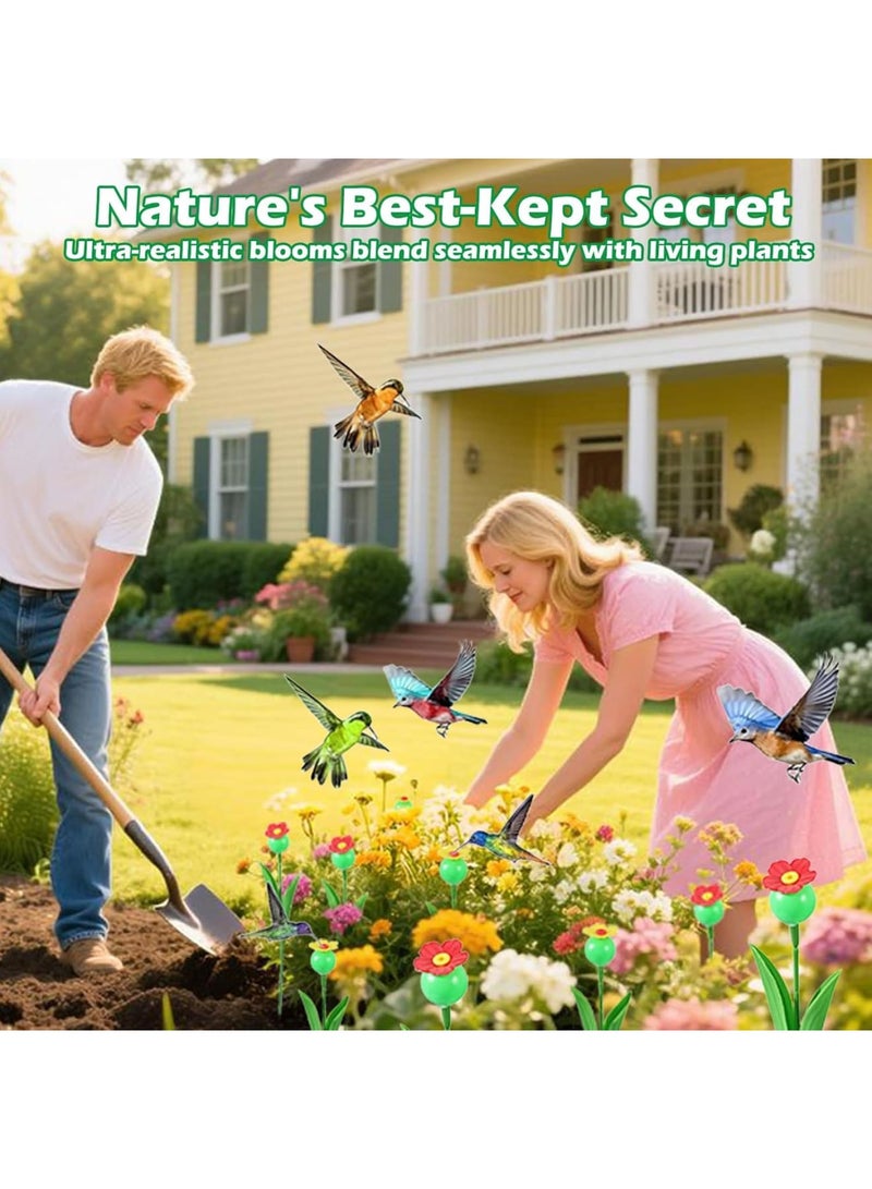 Barakah أ feeders للطيور الطنانة، feeders صغيرة للزهور للحديقة، feeders للفراشات، تصميم مقاوم للنحل، تأثير الزهور المحاكي للحدائق الزخرفية، 6 قطع (3 حمراء + 3 صفراء) - Image 2