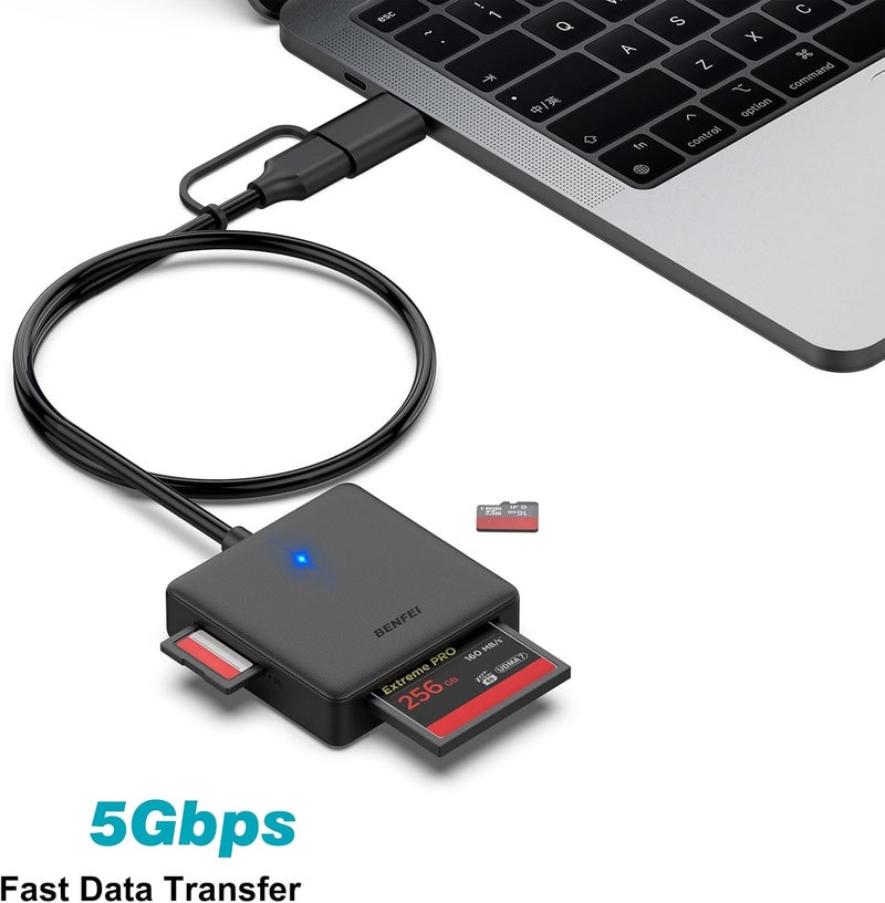 Benfei Memory Card Reader, 4in1 USB 3.0 and USB-C to SD Micro SD MS CF Card Reader Adapter, 4 Cards Simultaneously Read and Write, Compatible with iPhone 15 Series, MacBook Pro/Air 2023, and More - Image 5
