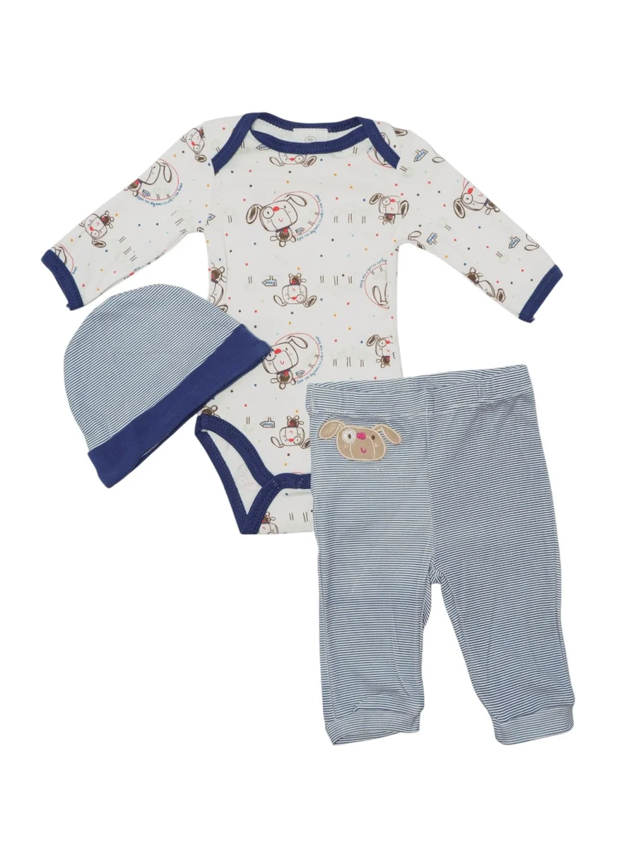 بمبىمىشى Bambimici Dog Bodysuit Long Sleeve & Pyjama with Hat Set - Dark Blue