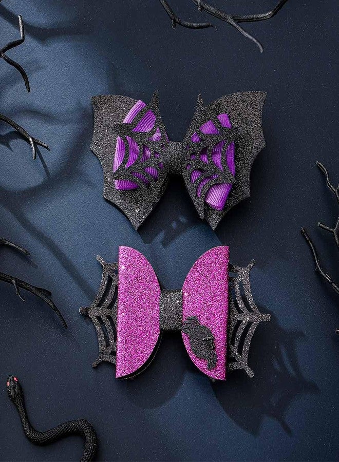 Outyua Halloween Hair Clips Spider Web Bat Hair Clip Halloween Black Purple Bow Hair Clip Hair Accessories for Women 2PCS - Image 2