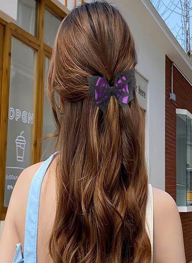 Outyua Halloween Hair Clips Spider Web Bat Hair Clip Halloween Black Purple Bow Hair Clip Hair Accessories for Women 2PCS - Image 5