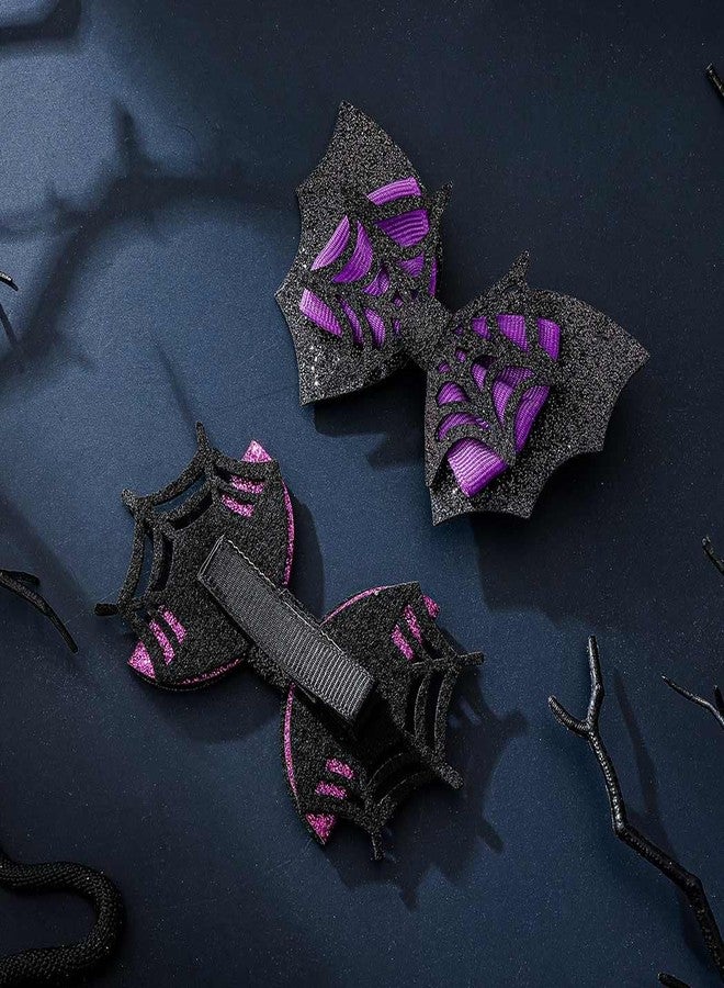 Outyua Halloween Hair Clips Spider Web Bat Hair Clip Halloween Black Purple Bow Hair Clip Hair Accessories for Women 2PCS - Image 4
