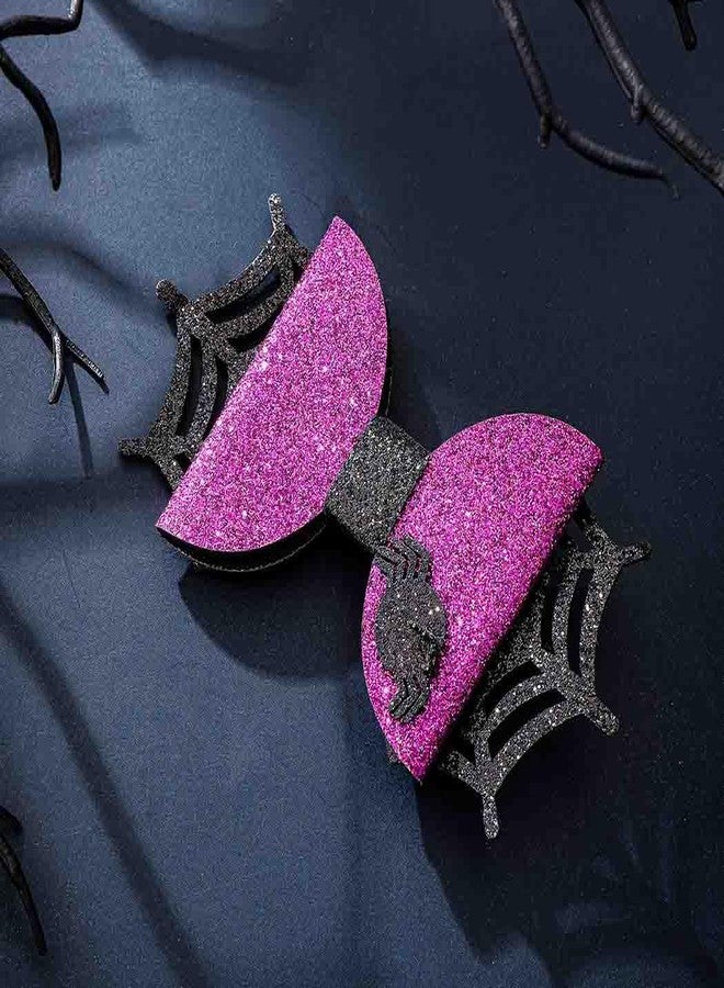 Outyua Halloween Hair Clips Spider Web Bat Hair Clip Halloween Black Purple Bow Hair Clip Hair Accessories for Women 2PCS - Image 3