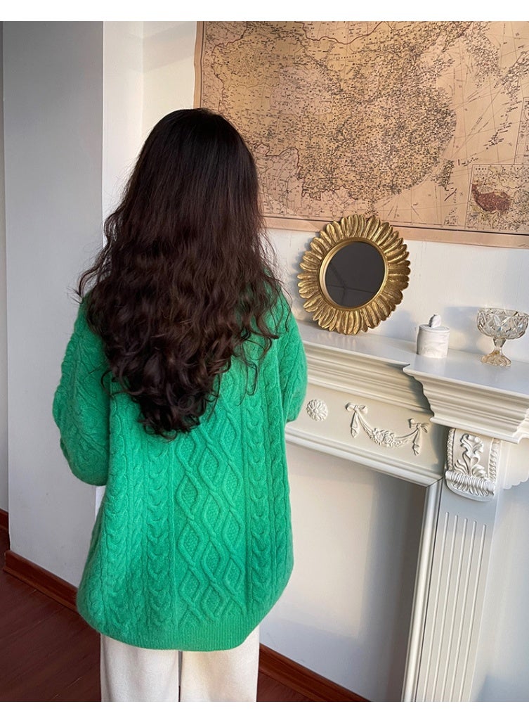 NIBEMINENT Korean Women Long Sleeves Pullover Knitted Lazy Wind Female V-Neck Loose Knit Autumn Winter Ladies Medium Long Styles Sweater - Image 4