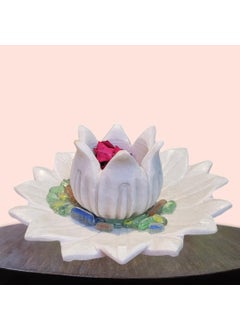 R&M RM Bowl Urli Candle Holder Combo Pack of 2 (9inch Bowl with 4inch Candle Holder) | Marble Flower Bowl | For Home and Office Decorations | Marble Floating Candle Holder Bowl | Marble Fruit Bowl | White  - Image 1