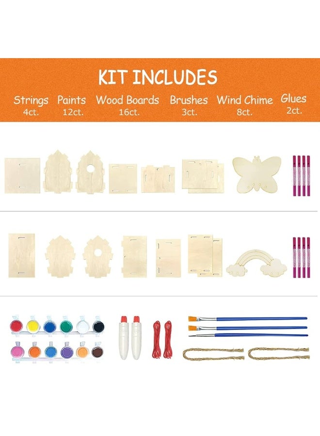 ORIENTAL CHERRY Crafts for Kids Ages 4-8 - 4 Pack DIY Bird House Wind Chime Kit - Build and Paint Birdhouses Wooden Arts Kits Easter Basket Stuffers Gifts for Girls Kids Boys Toddlers Ages 3-5 4-6 6-8 8-12 - Image 2